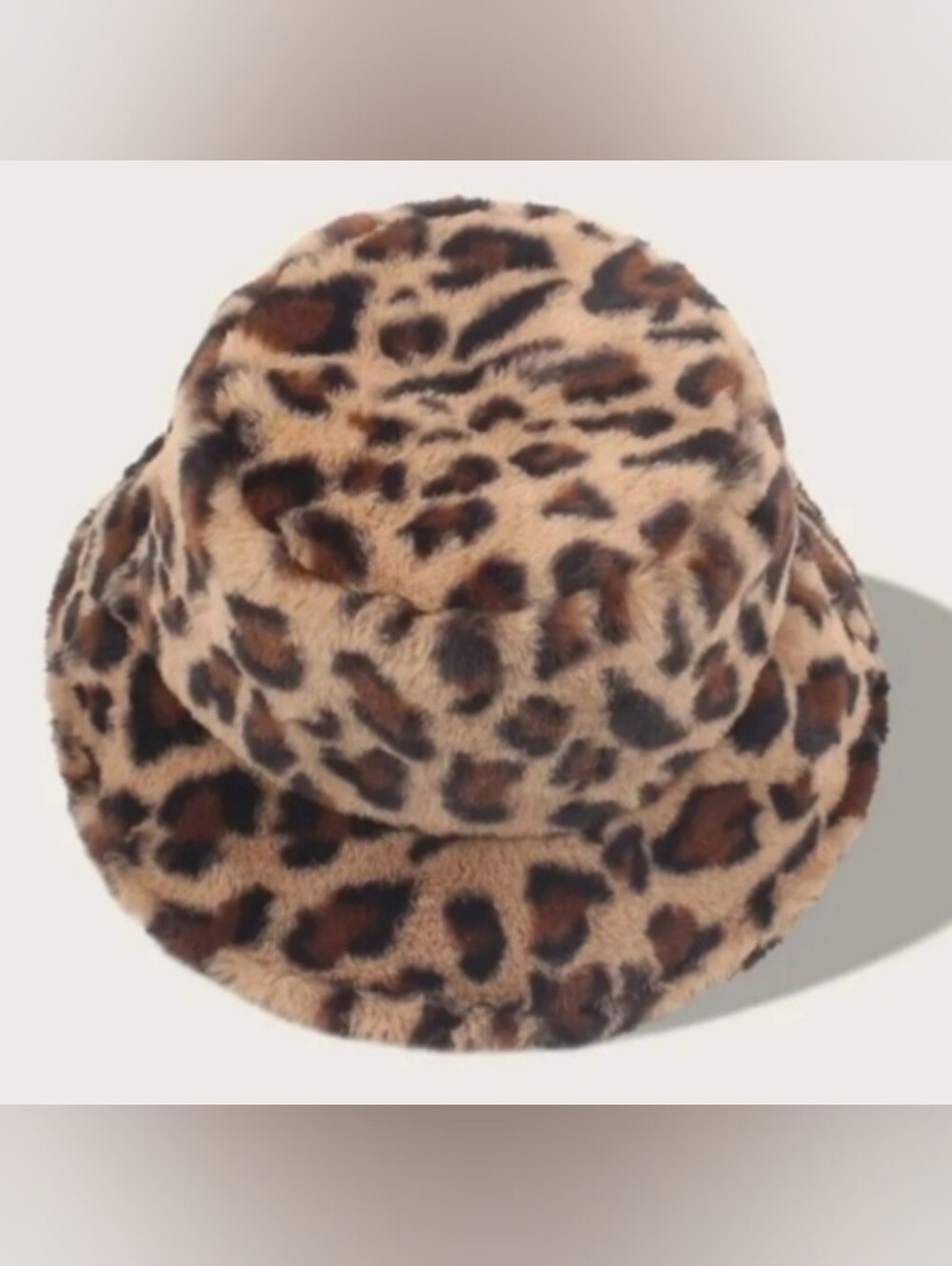 Fuzzy Leopard Print Faux Fur Bucket Hat | Brown Tan Animal Print - Picture 8 of 9